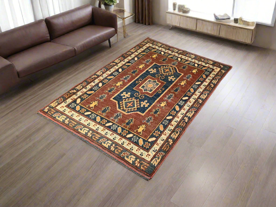 Hand-Knotted Vegetable Dye Kazak Rug from Pakistan, 3' 4" x 5' 3"
