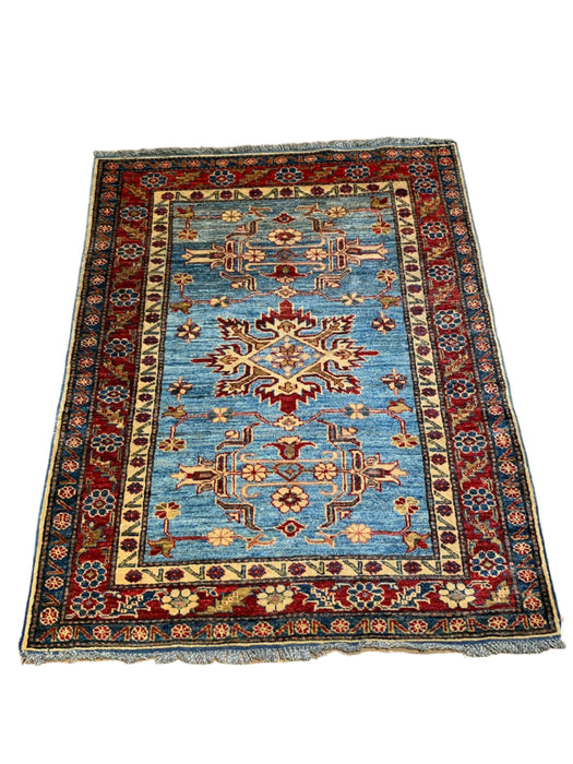 Hand-Knotted Vegetable Dye Kazak Rug from Pakistan, 3' x 4' 5"