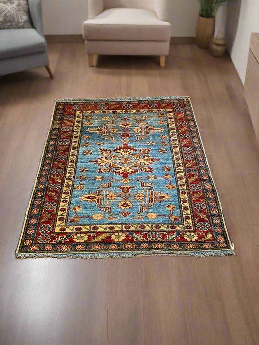 Hand-Knotted Vegetable Dye Kazak Rug from Pakistan, 3' x 4' 5"