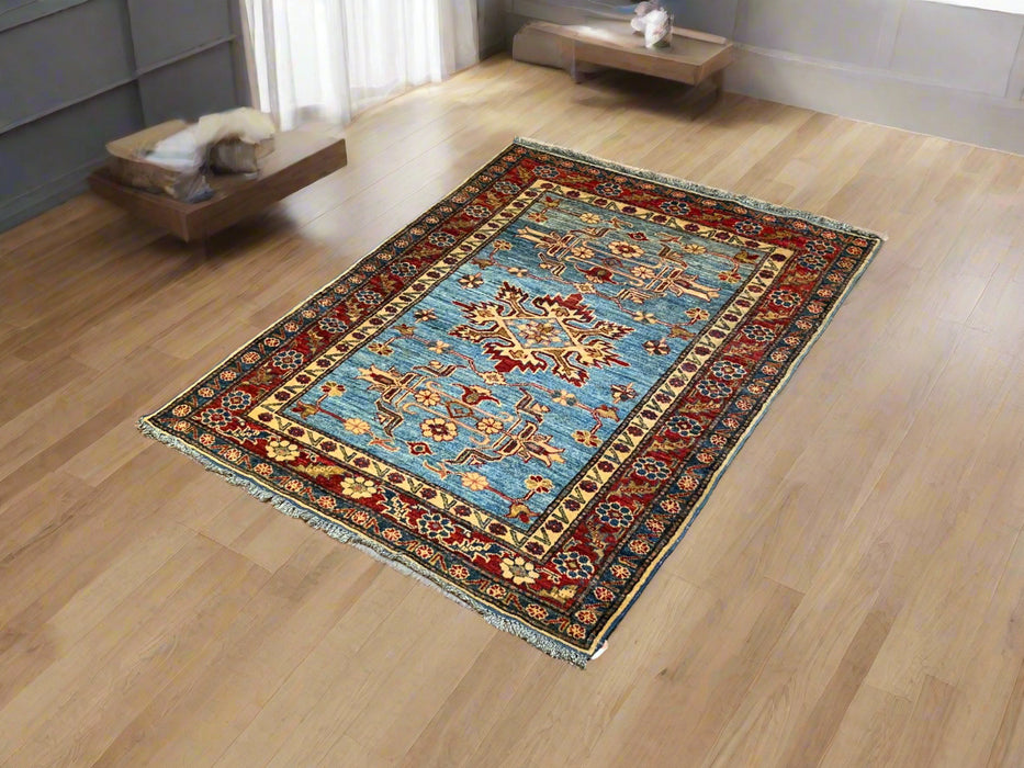 Hand-Knotted Vegetable Dye Kazak Rug from Pakistan, 3' x 4' 5"