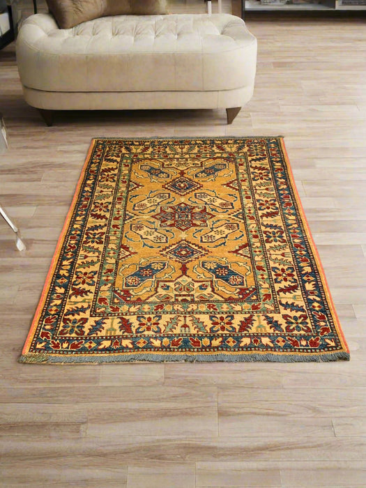 Hand-Knotted Vegetable Dye Kazak Rug from Pakistan, 3' 5" x 5'