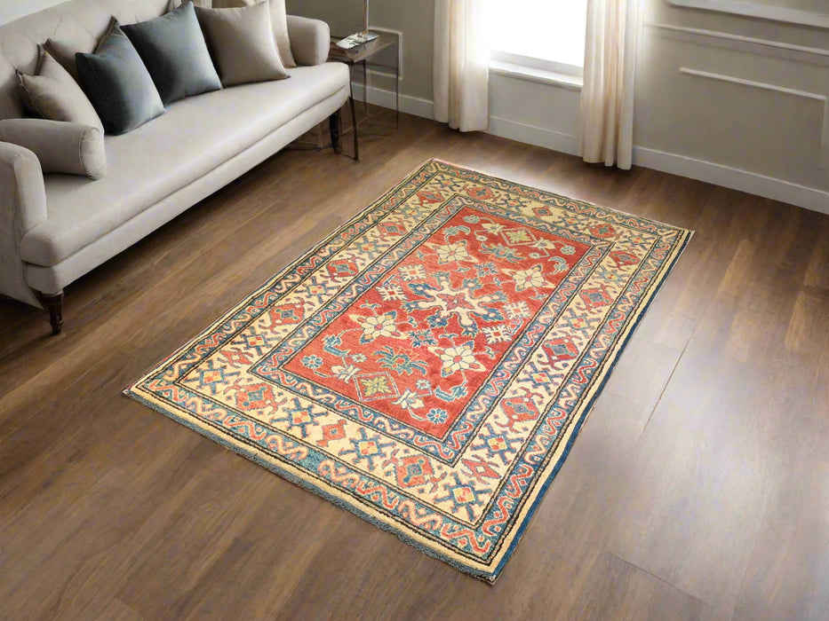 Hand-Knotted Vegetable Dye Kazak Rug from Pakistan, 3' 3" x 5' 4"
