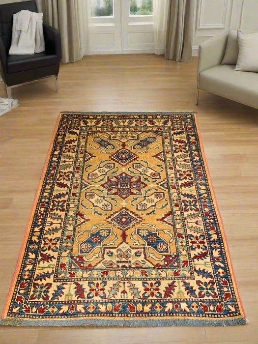 Hand-Knotted Vegetable Dye Kazak Rug from Pakistan, 3' 5" x 5'