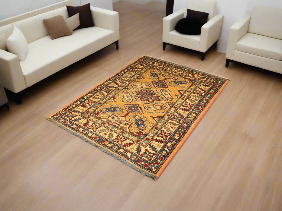 Hand-Knotted Vegetable Dye Kazak Rug from Pakistan, 3' 5" x 5'