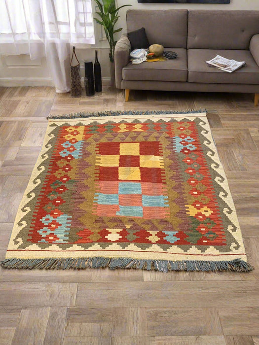 Afghan Kilim Handwoven flatweave Rug 3' 4" x 3' 5"