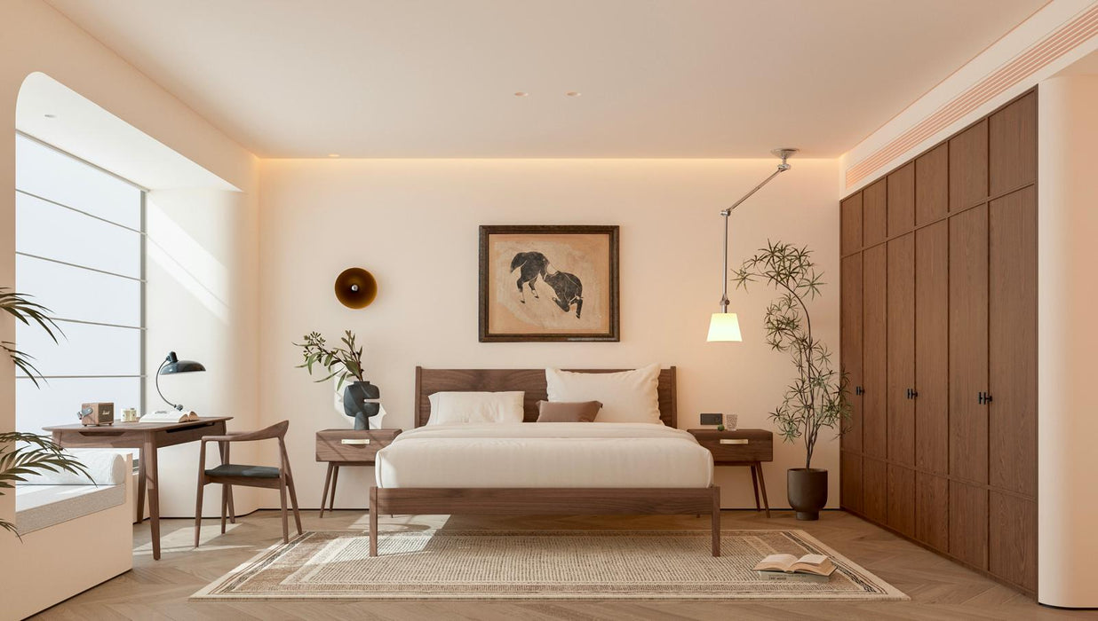 Isabella Mid Century Bed Frame - Solid Black American Walnut