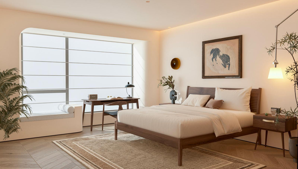 Isabella Mid Century Bed Frame - Solid Black American Walnut