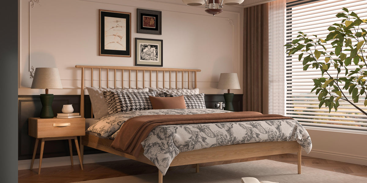Isabella Mid Century Bed Frame - Solid American White Oak