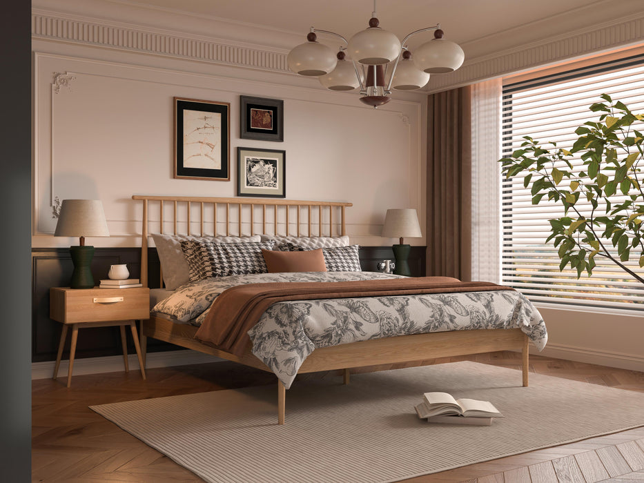 Isabella Mid Century Bed Frame - Solid American White Oak