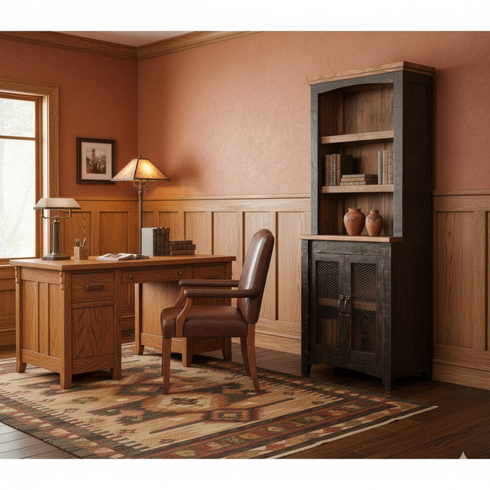 Greenview Mesh Door Bookcase - Distressed Black