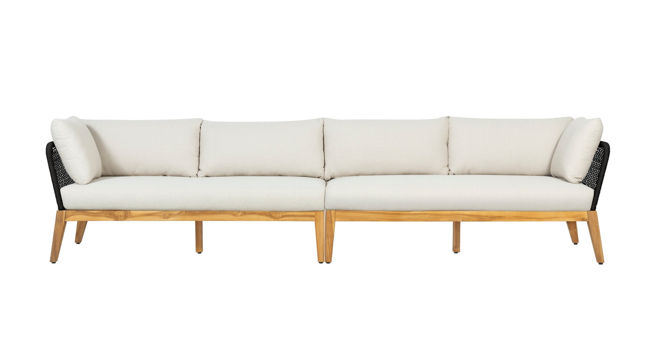 Cypress Teak Wood 128" Sofa with Black Color Rope Design