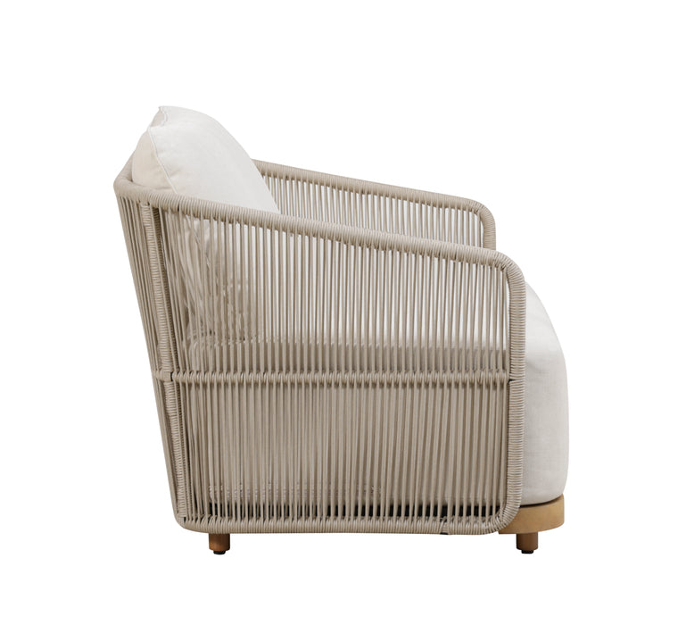 Alpine Teak Wood Outdoor Arm Chair with Biege Rope Design