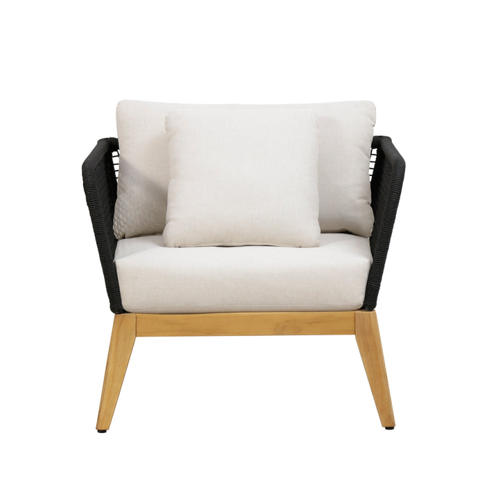 Cypress Teak Wood Outdoor Arm Chair with Black Rope Design