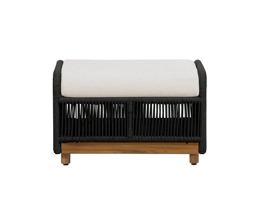 Alpine Teak Wood Outdoor Ottoman with Black - Rope Design