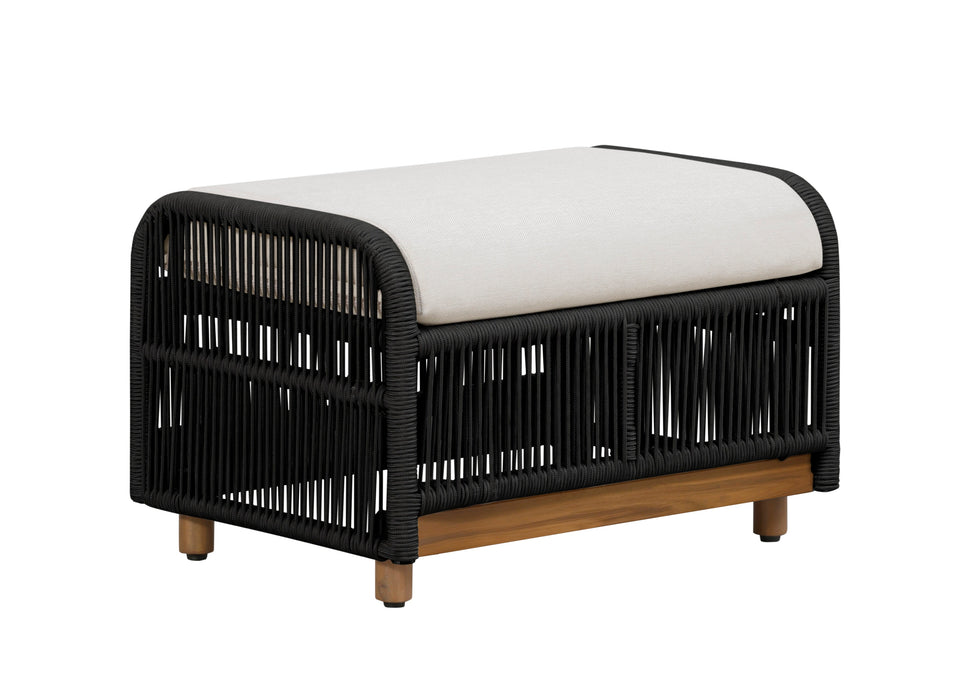 Alpine Teak Wood Outdoor Ottoman with Black - Rope Design