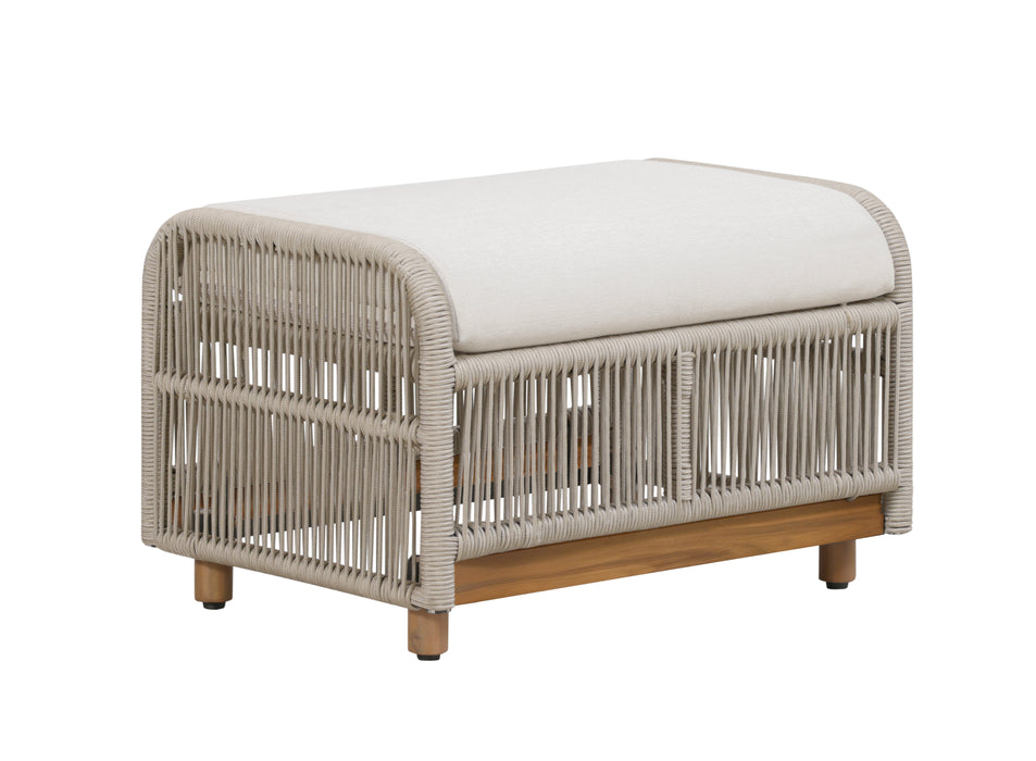 Alpine Teak Wood Outdoor Ottoman with Biege Rope Design