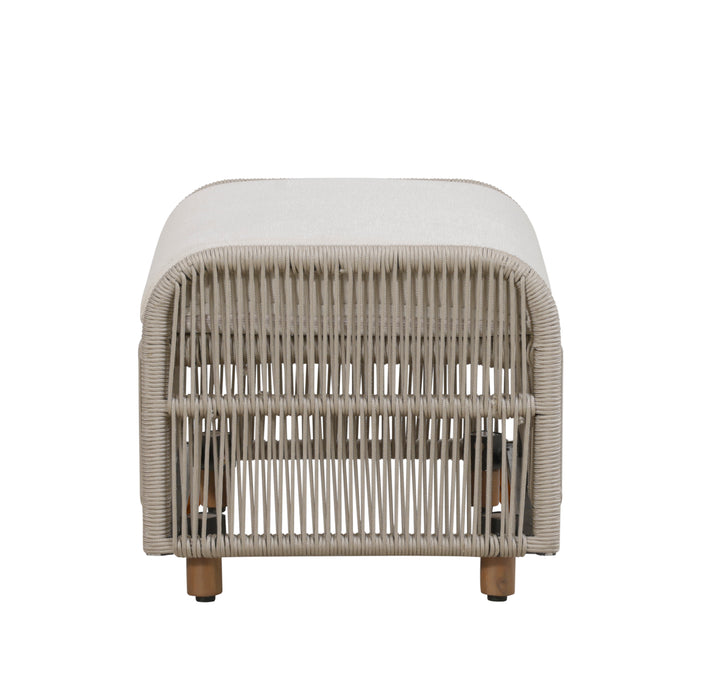 Alpine Teak Wood Outdoor Ottoman with Biege Rope Design