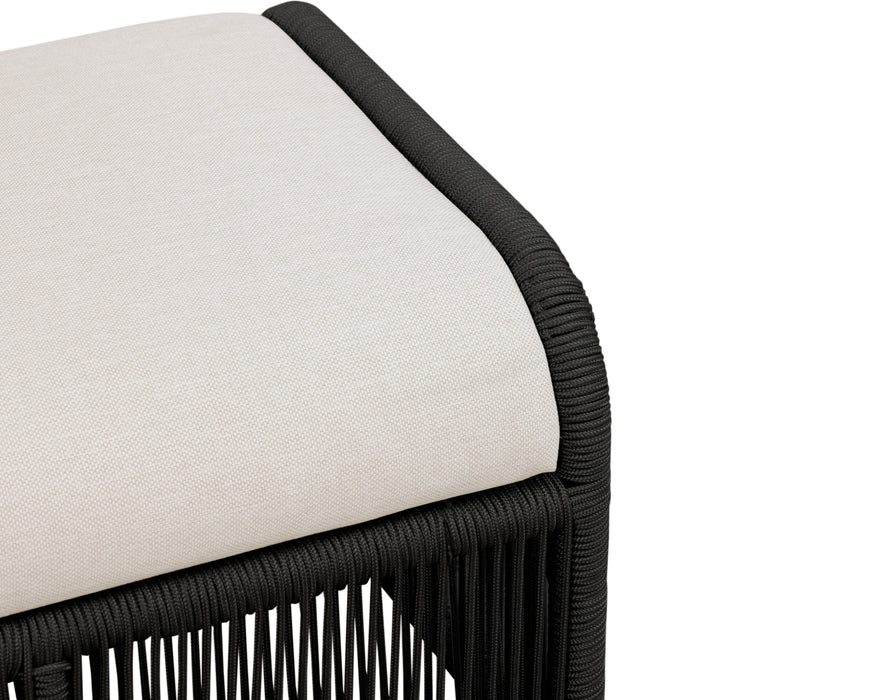 Alpine Teak Wood Outdoor Ottoman with Black - Rope Design