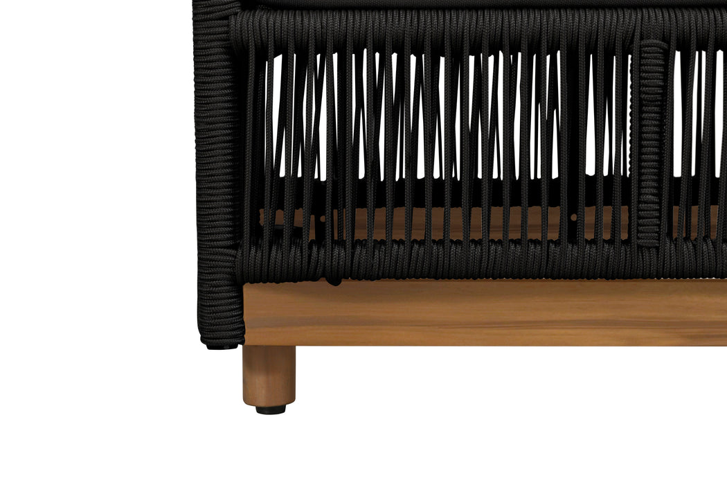 Alpine Teak Wood Outdoor Ottoman with Black - Rope Design