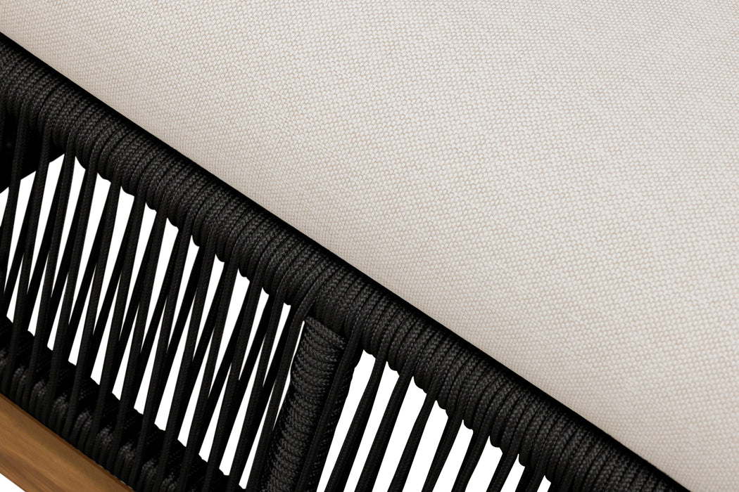 Alpine Teak Wood Outdoor Ottoman with Black - Rope Design