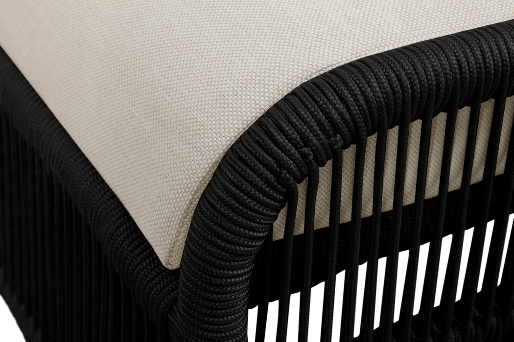 Alpine Teak Wood Outdoor Ottoman with Black - Rope Design