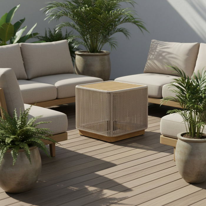 Alpine Teak Collection Rope Design End Table - BEIGE