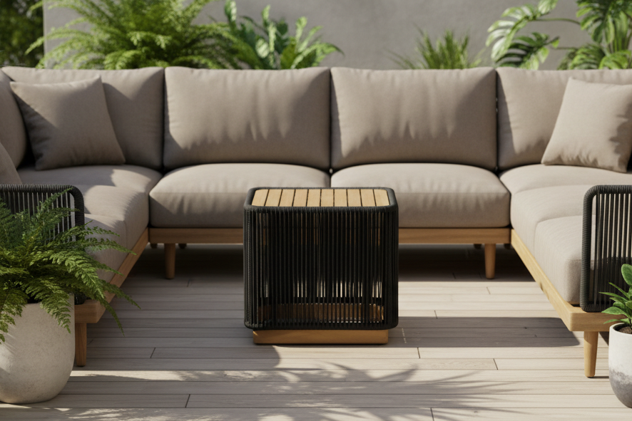 Alpine Teak Collection Rope Design End Table - Black