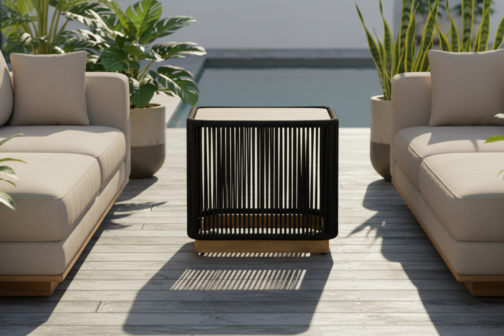 Alpine Teak Collection Rope Design End Table - Black