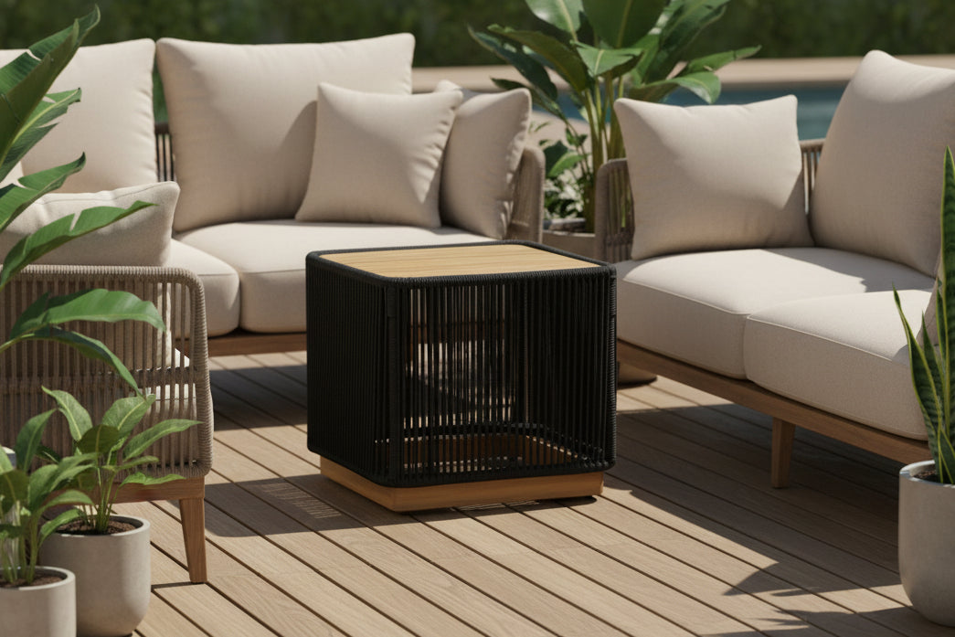 Alpine Teak Collection Rope Design End Table - Black