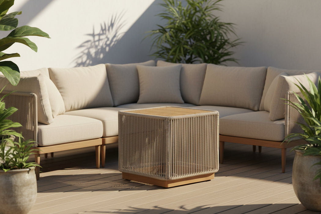 Alpine Teak Collection Rope Design End Table - BEIGE