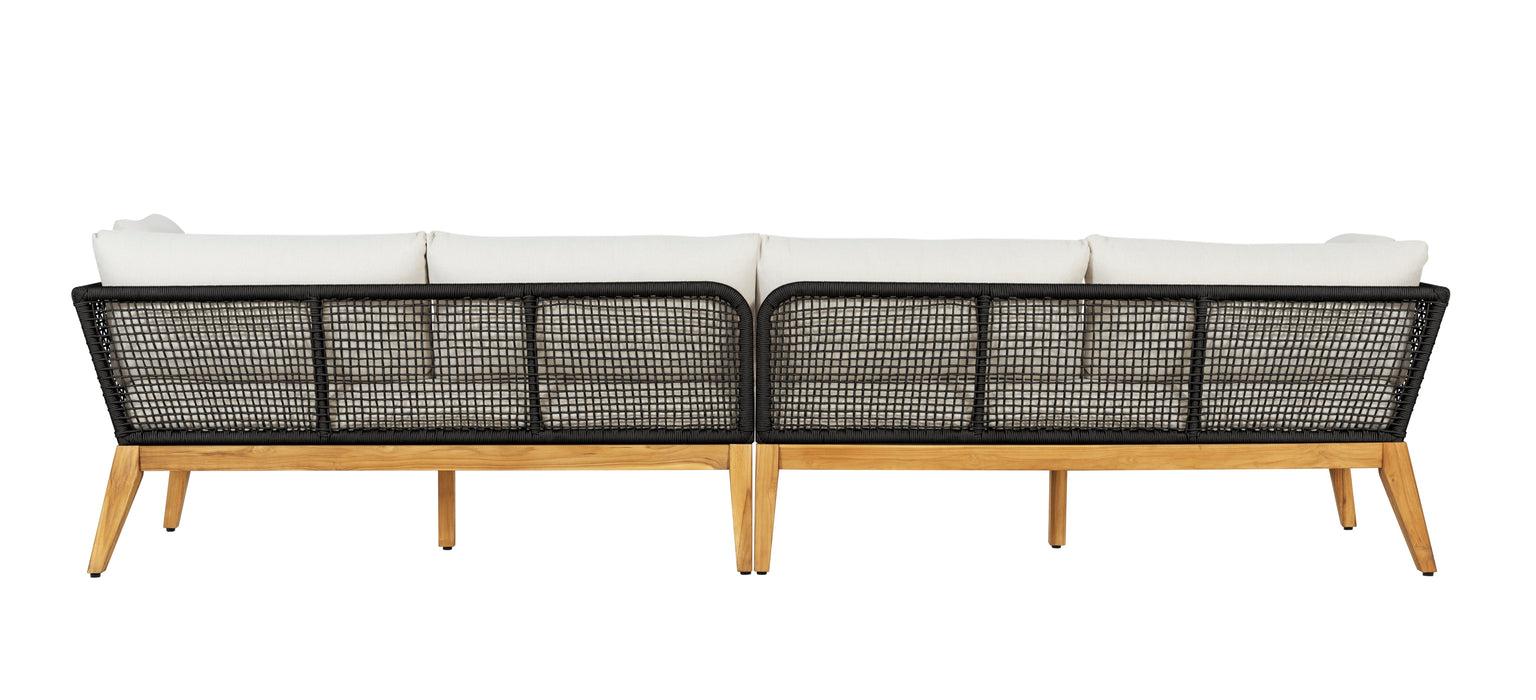 Cypress Teak Wood 128" Sofa with Black Color Rope Design