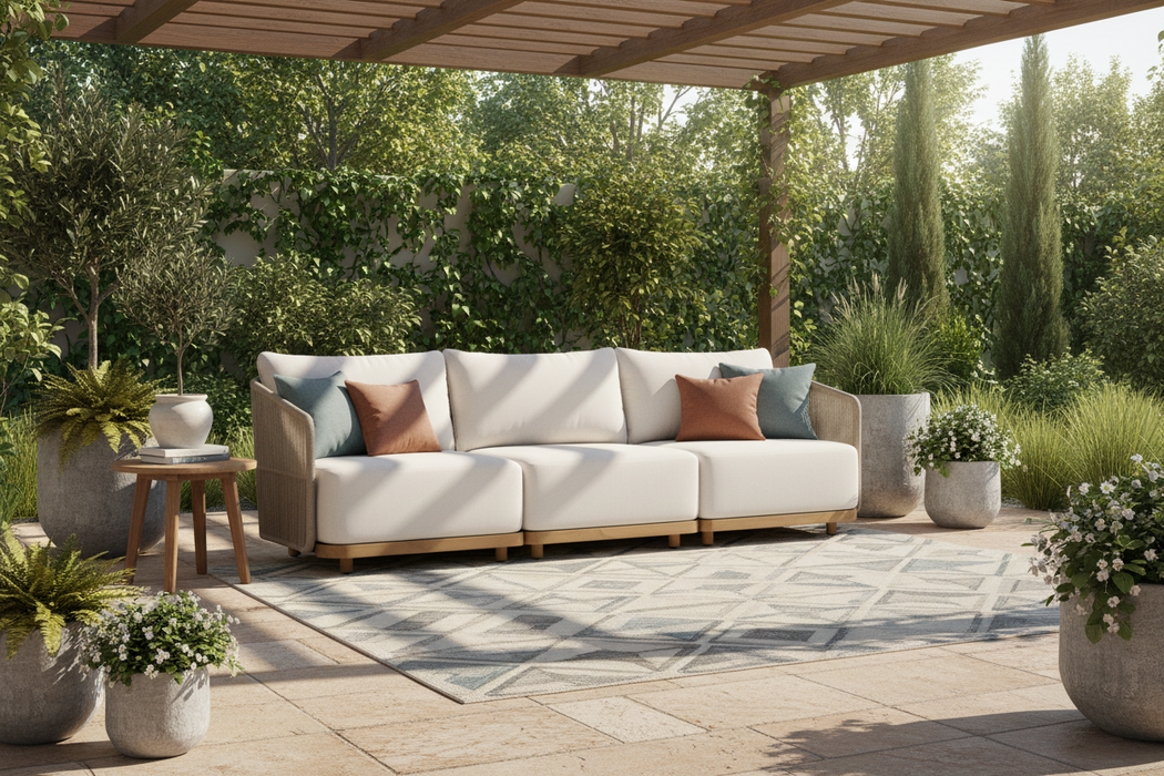 Alpine Teak Wood Outdoor Sofa with Biege Rope Design