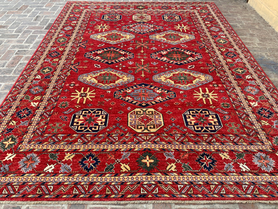 Hand-Knotted Vegetable Dye Kazak Rug from Pakistan, 8' 10" x 13'