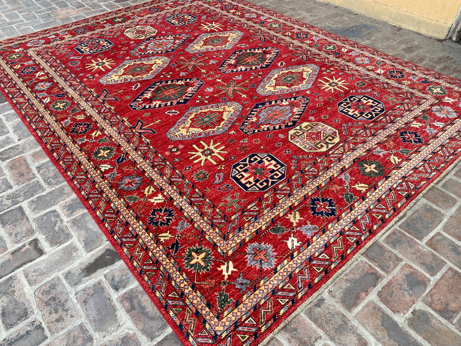 Hand-Knotted Vegetable Dye Kazak Rug from Pakistan, 8' 10" x 13'