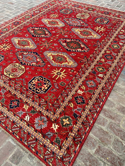 Hand-Knotted Vegetable Dye Kazak Rug from Pakistan, 8' 10" x 13'