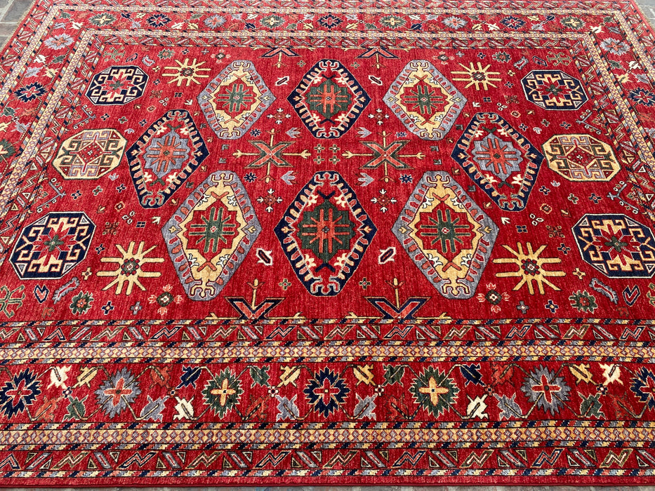 Hand-Knotted Vegetable Dye Kazak Rug from Pakistan, 8' 10" x 13'
