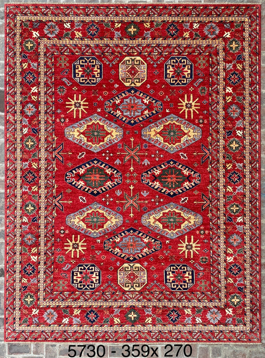 Hand-Knotted Vegetable Dye Kazak Rug from Pakistan, 8' 10" x 13'