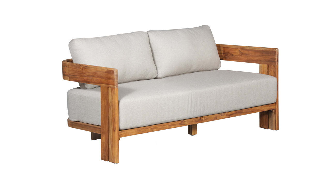 Paradiso Outdoor Solid Teak Wood Love seat - Gray Fabric