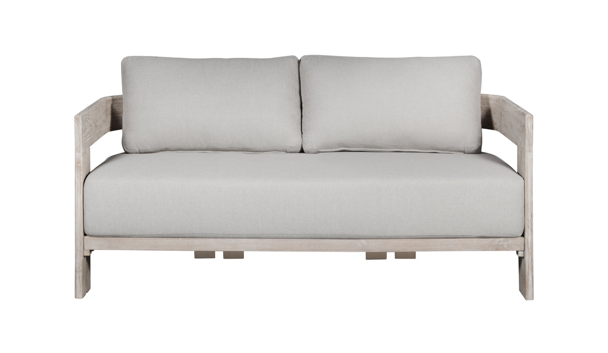 Paradiso Outdoor Solid Teak Wood Love seat Natural Look  - Gray Fabric