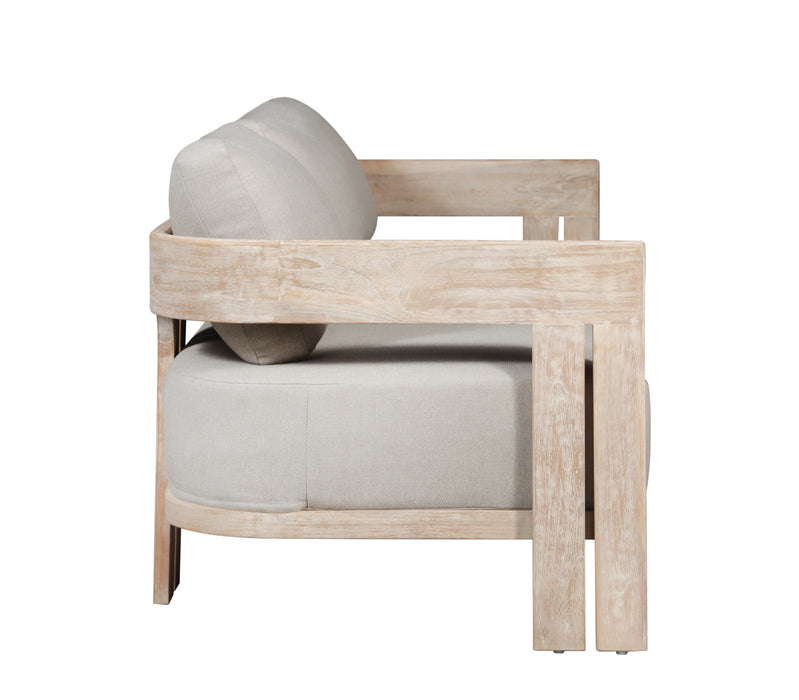 Paradiso Outdoor Solid Teak Wood Love seat Natural Look  - Gray Fabric