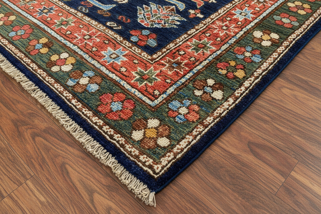 Hand-Knotted Vegetable Dye Kazak Rug from Pakistan, 5' x 6' 7"