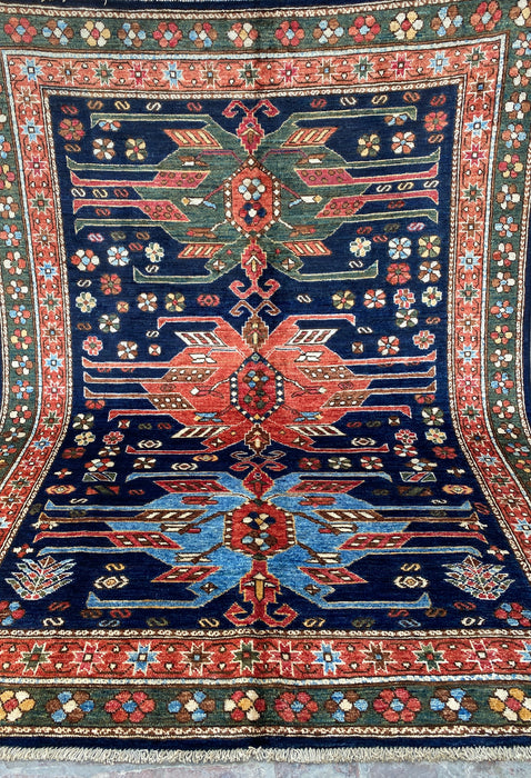 Hand-Knotted Vegetable Dye Kazak Rug from Pakistan, 5' x 6' 7"