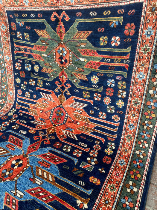 Hand-Knotted Vegetable Dye Kazak Rug from Pakistan, 5' x 6'7"