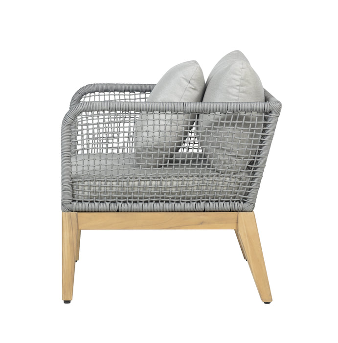 Cypress Teak Wood Outdoor Arm Chair with Gray Rope Design