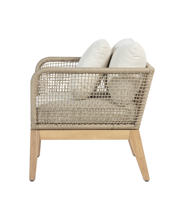 Cypress Teak Wood Outdoor Arm Chair with Beige Rope Design