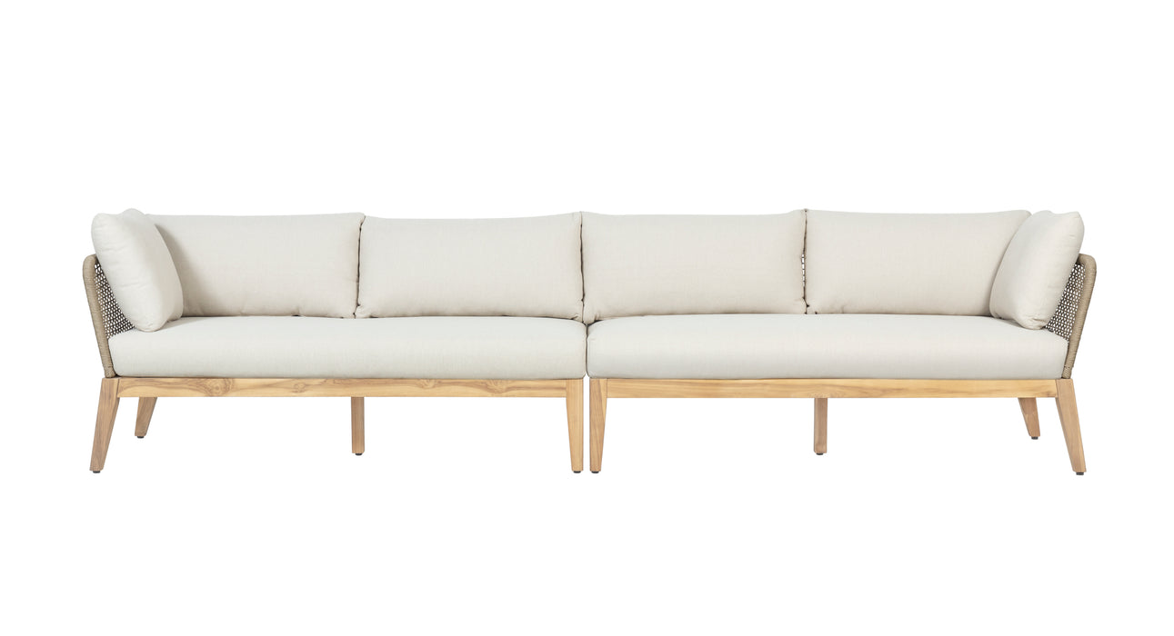 Cypress Teak Wood 128" Sofa with Beige Color Rope Design