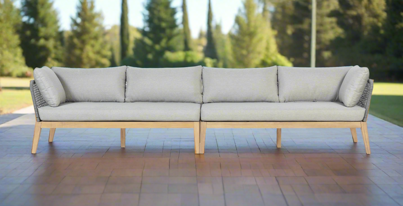 Cypress Teak Wood 128" Sofa with Gray Color Rope Design