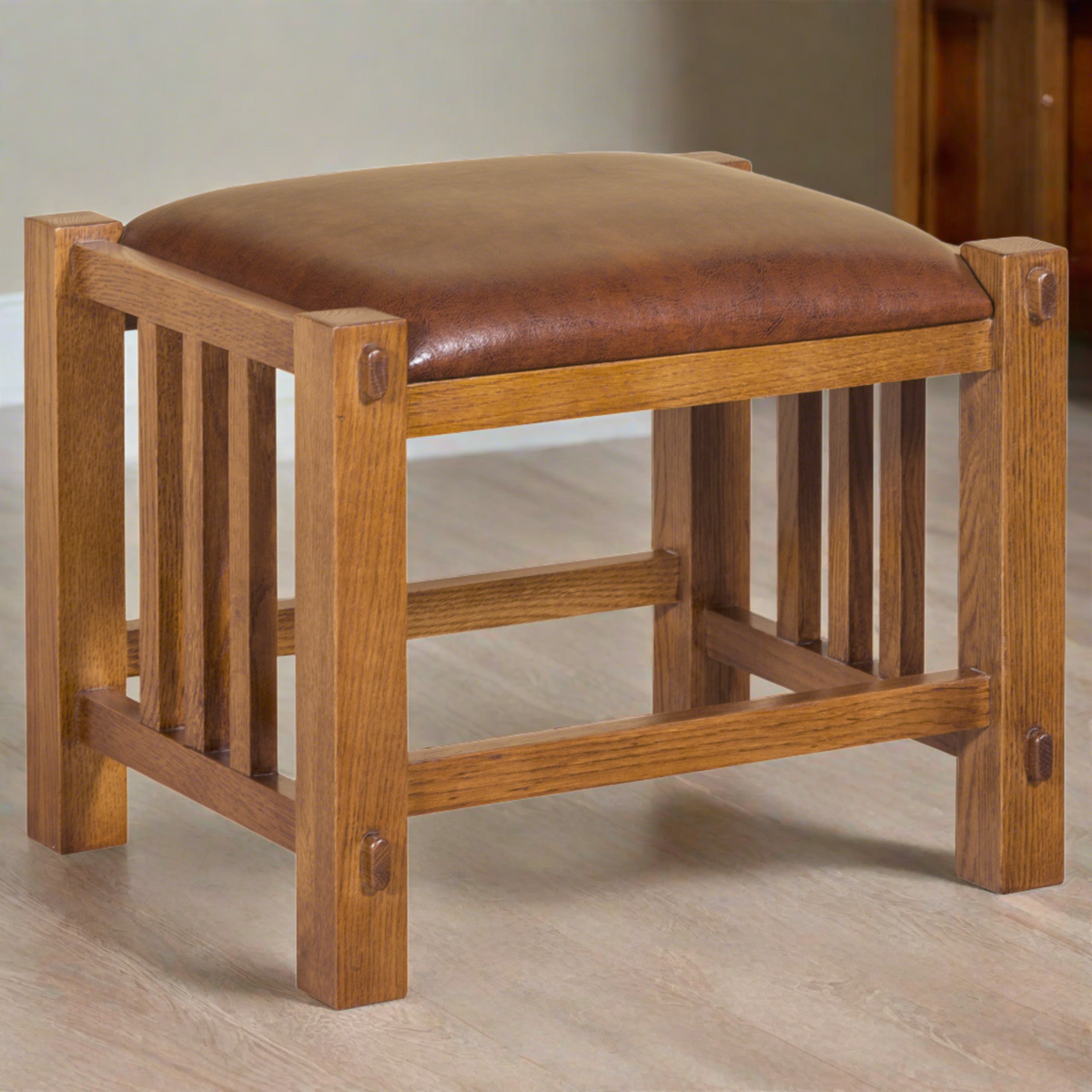 Mission Spindle Stool - Quarter Sawn Oak & Leather (2 Colors