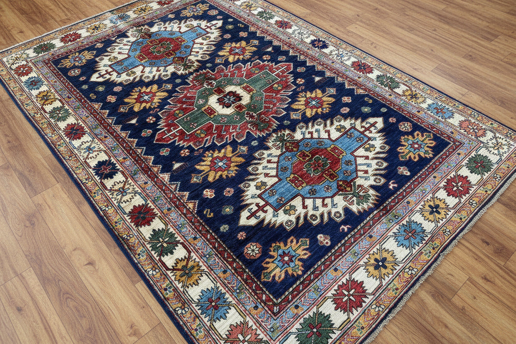 Hand-Knotted Vegetable Dye Kazak Rug from Pakistan,  5' 4" x 7' 9"