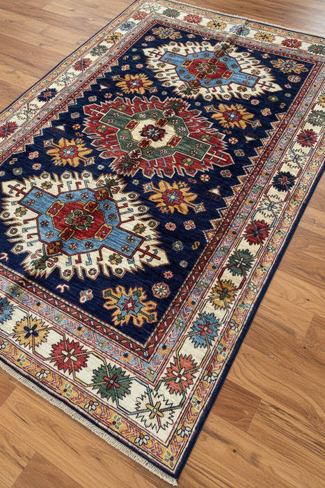 Hand-Knotted Vegetable Dye Kazak Rug from Pakistan,  5' 4" x 7' 9"